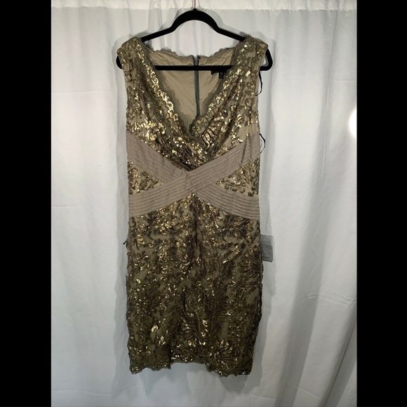 NEW‎ Tadashi Shoji Sequin Lace Sheath Dress Smoked Pearl [ SZ 14 ] - Picture 2 of 9